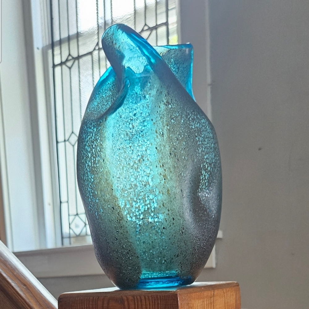 EUC VTG  Ercole Barovier Style Murano Italy Barbarico Glass Vase - Turquoise